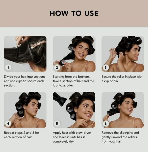 Ceramic Thermal Hair Rollers for Various Types - 8pcs Black
