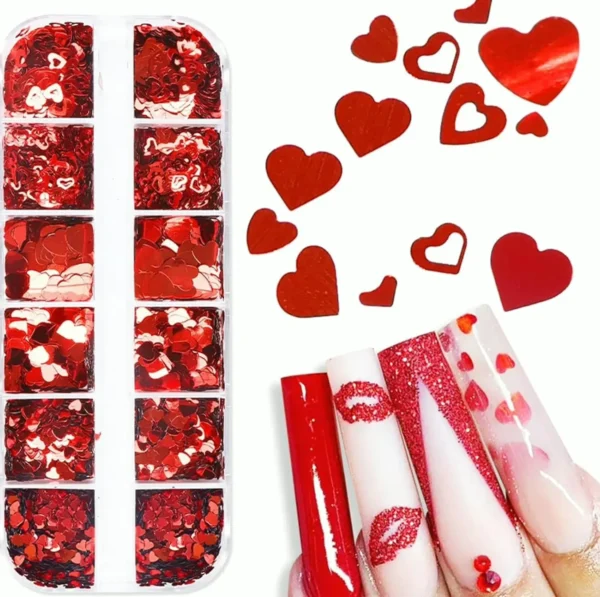 Valentine Art Glitter Kit 12 Grids Heart Decoration