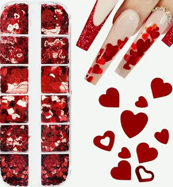 Valentine Art Glitter Kit 12 Grids Heart Decoration