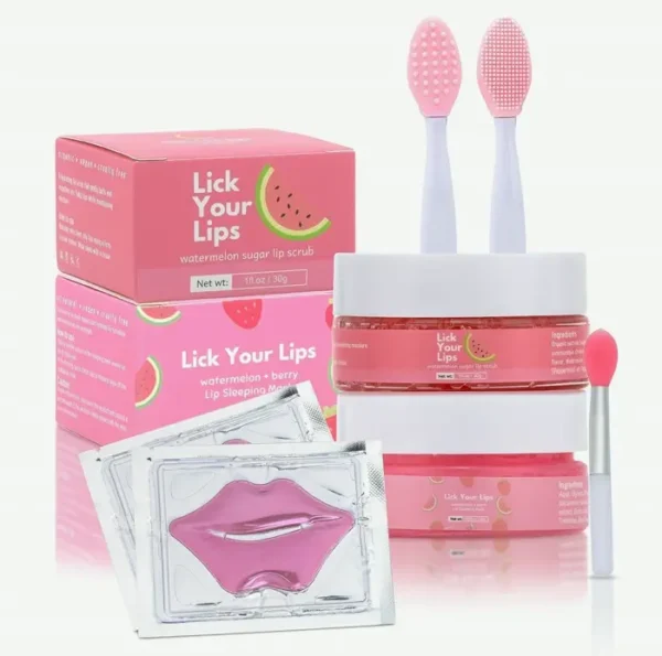 Complete Lip Therapy Set with Sleeping Mask, Scrub, Silicone Brush