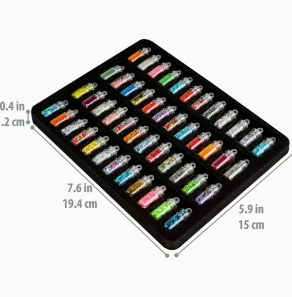 Nail Art Decoration Small Bottles - 48 Containers with Included Tweezers