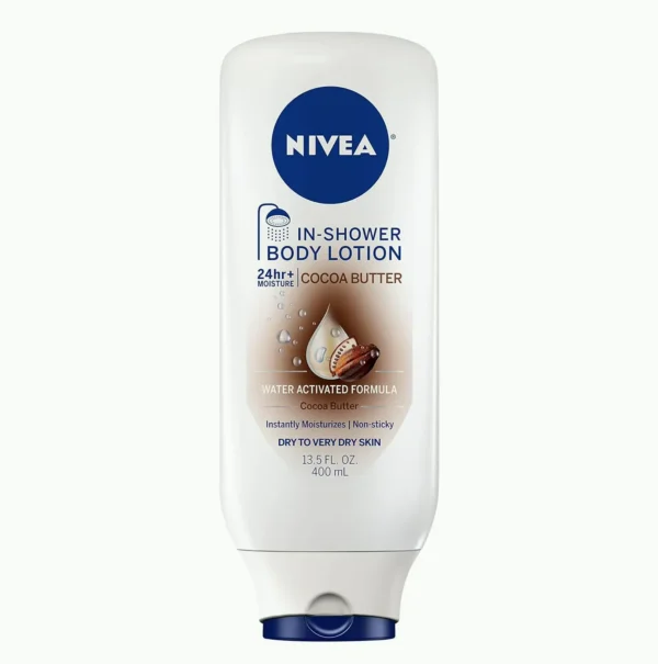 NIVEA Cocoa-Butter In Shower Moisturizer, Body Cream for Very Dry Skin, 13.5 Fl Oz Bottle