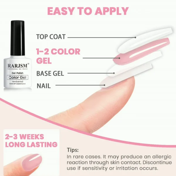 Natural Gel Polish Set: 6 Translucent Colors with Silver Pink Glitter - Small Size