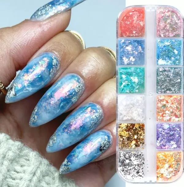 Iridescent Aurora Nail Glitters for Nail Designs