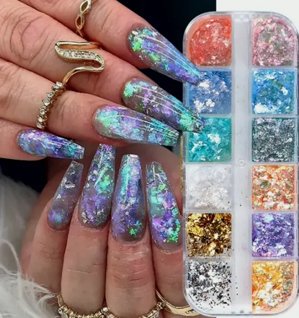 Iridescent Aurora Nail Glitters for Nail Designs