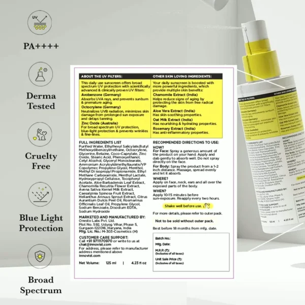 Moisturizing Face  & Body Mist Sunscreen | SPF 60