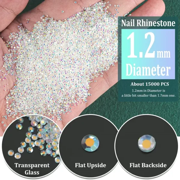 15,000 Miniature Diamond Beads for Nail Art - Iridescent Like Swarovski - 2 Trays - By BELLEBOOST