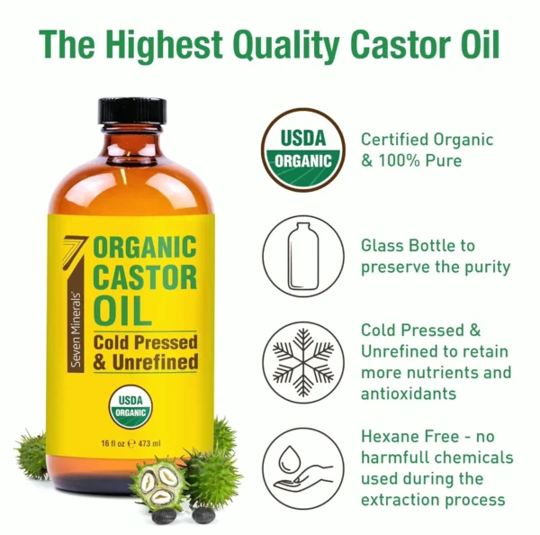 Organic Castor Oil - 16 fl. oz Amber Container