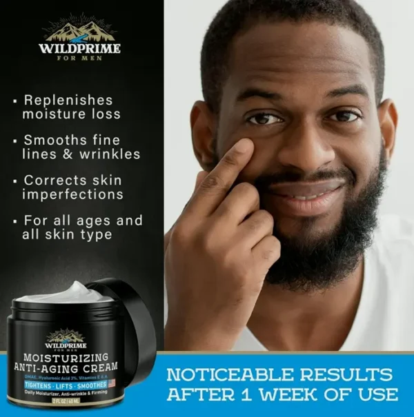 Male's Face Moisturizer Cream - Age-Defying - HA, Vit A & E - Two oz