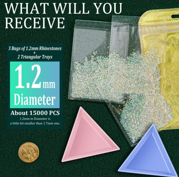 15,000 Miniature Diamond Beads for Nail Art - Iridescent Like Swarovski - 2 Trays - By BELLEBOOST