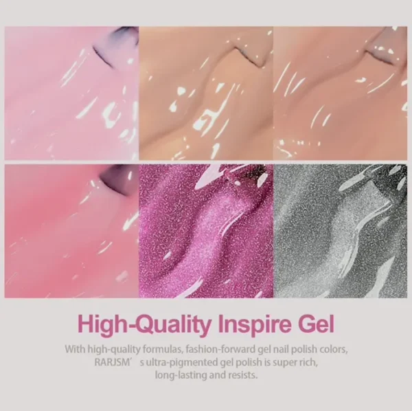Natural Gel Polish Set: 6 Translucent Colors with Silver Pink Glitter - Small Size