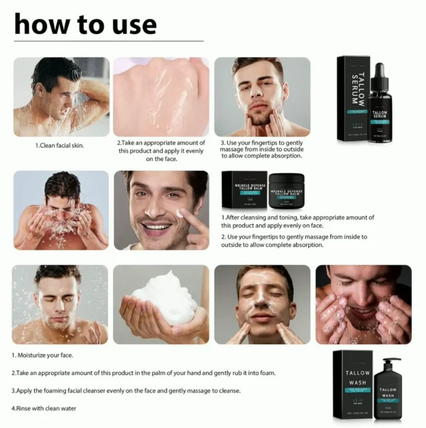 Men's Organic Skincare Set, Beef Face Moisturizer, Anti-Wrinkle