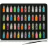 Nail Art Decoration Small Bottles - 48 Containers with Included Tweezers